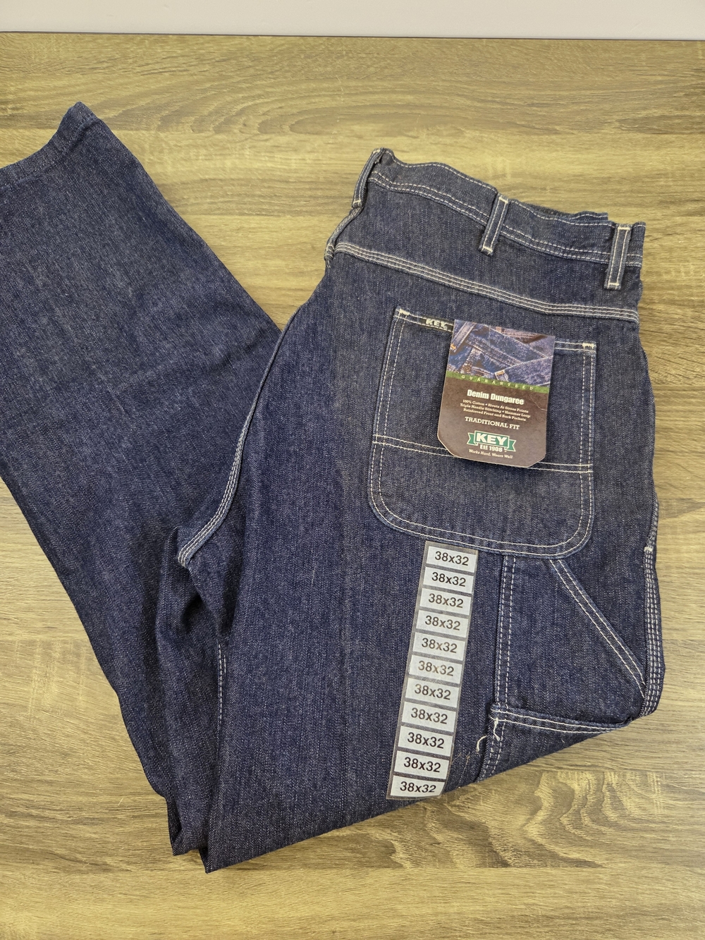 Key Carpenter Denim Dungaree Jeans Men's 38x32 Blue Utility Workwear NEW